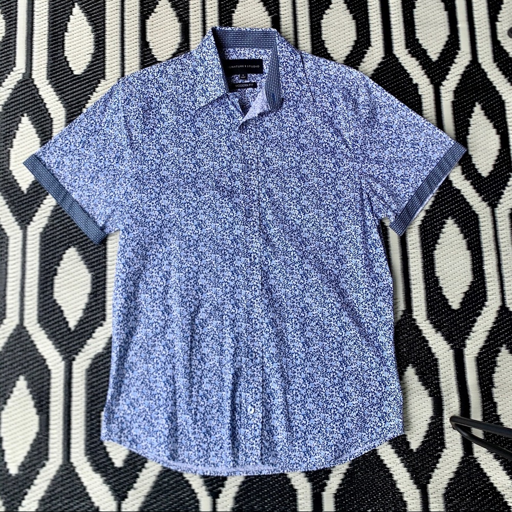 ZARA LIKE BLUE FLORAL MODERN FIT BUTTON UP SHIRT